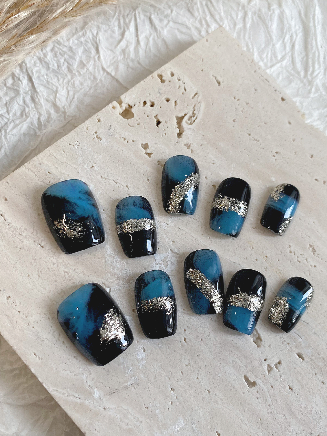 Glitter Vinyl Roll - 10-Pack Blue-Black Shimmer Gradient Silver Flake