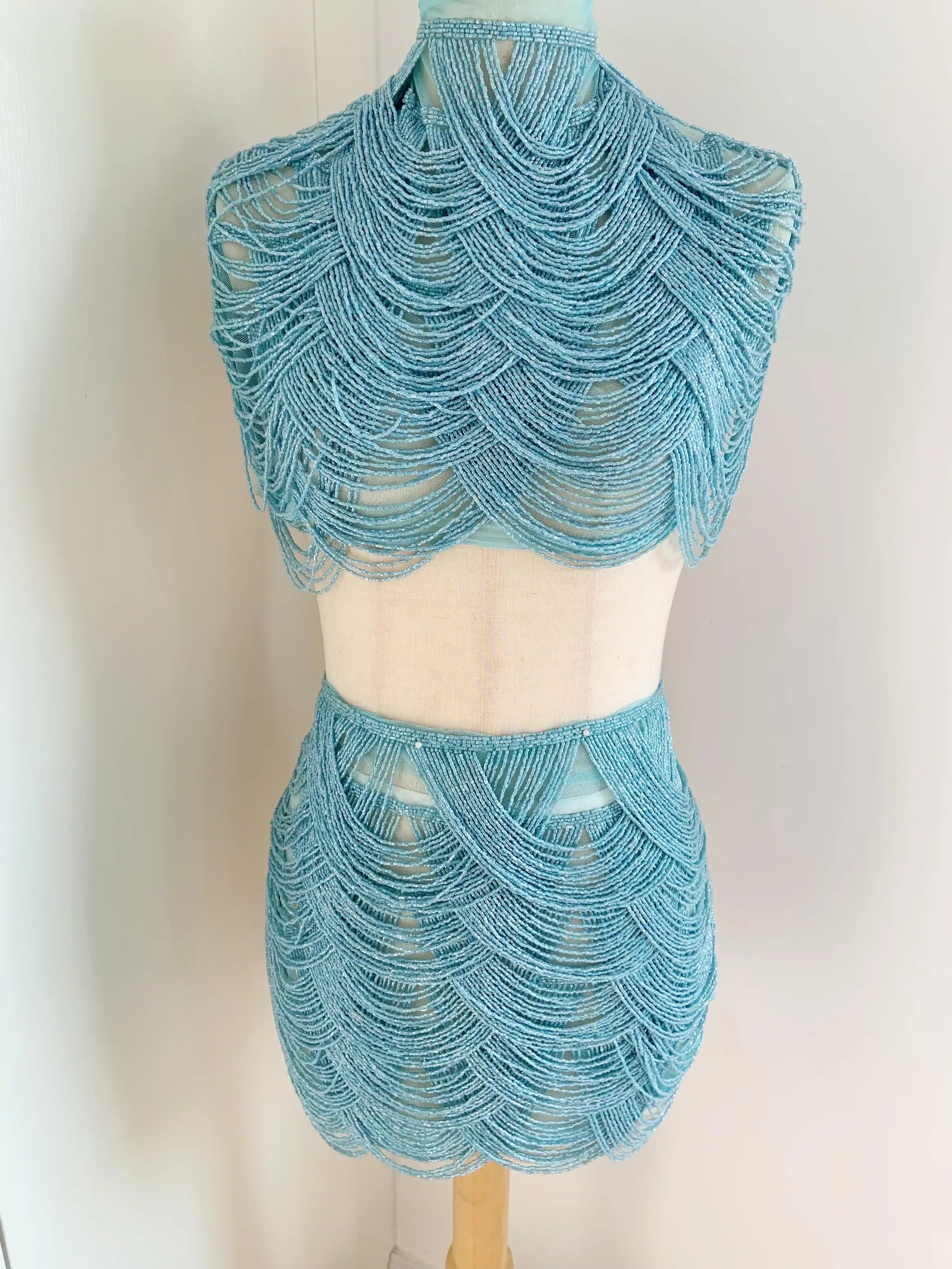 Beaded Trim Fringe - Light Blue Chains Cape Fabric, Beading