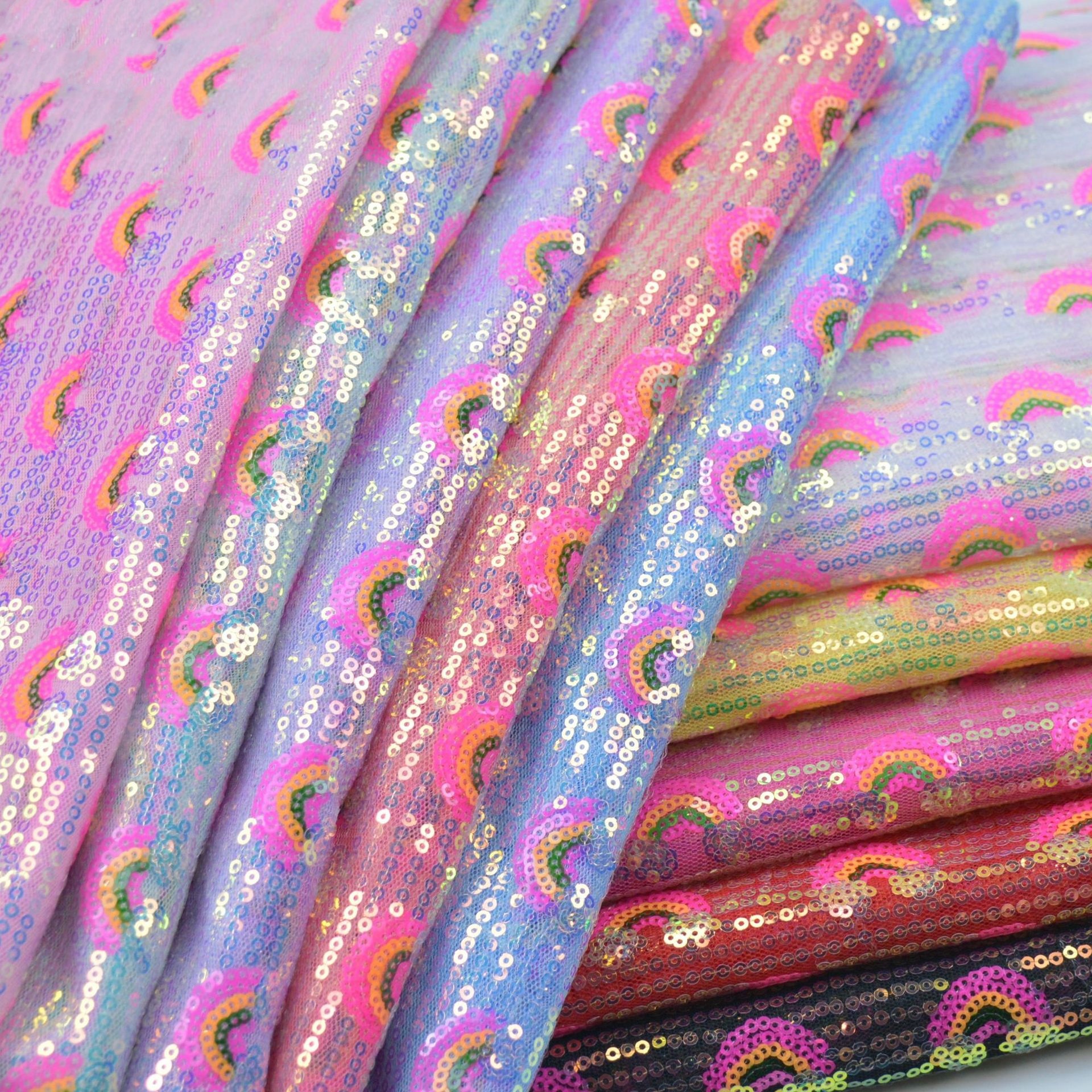 Sequin Fabric Panel - 3mm Rainbow Sequin Glitter Fabric for