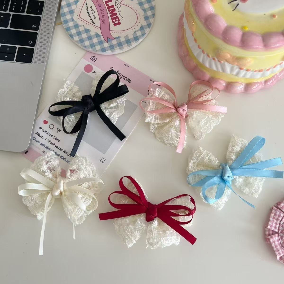 2Pcs Elegant Lace Bow Hairpins - Lace Ribbon Trim のレビューと価格