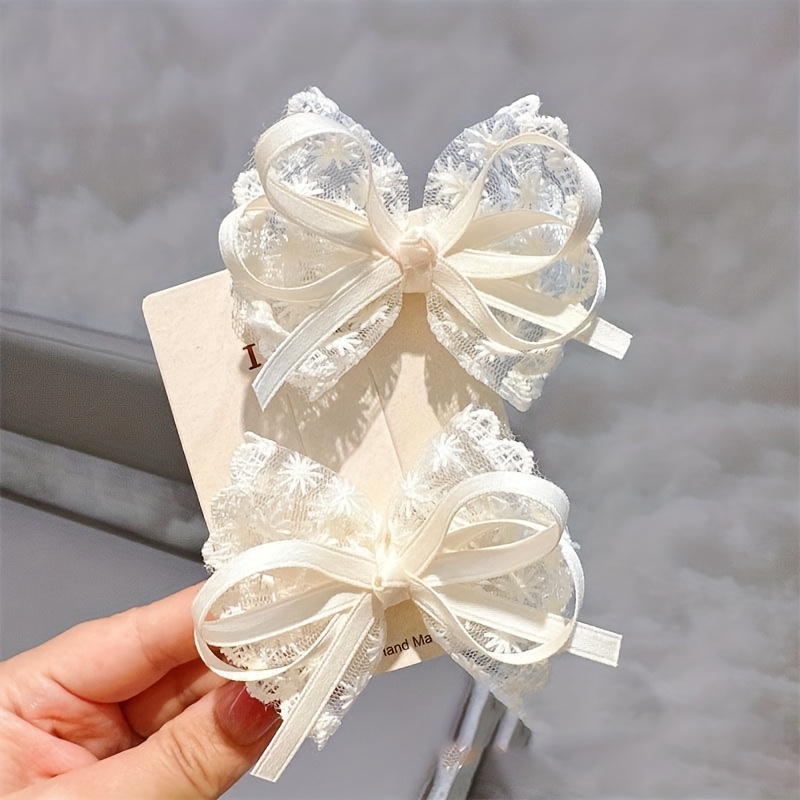 2Pcs Elegant Lace Bow Hairpins - Lace Ribbon Trim のレビューと価格