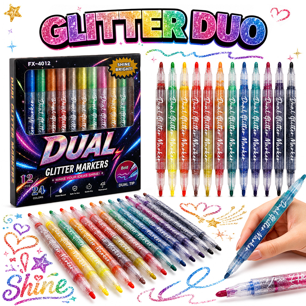 12Pcs Dual Tip Glitter Markers - Glitter Vinyl Roll のレビューと価格