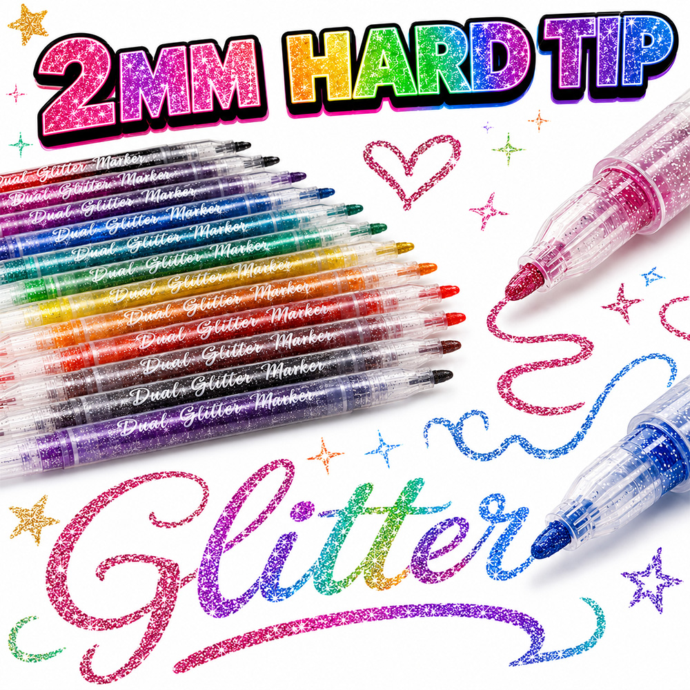 12Pcs Dual Tip Glitter Markers - Glitter Vinyl Roll のレビューと価格