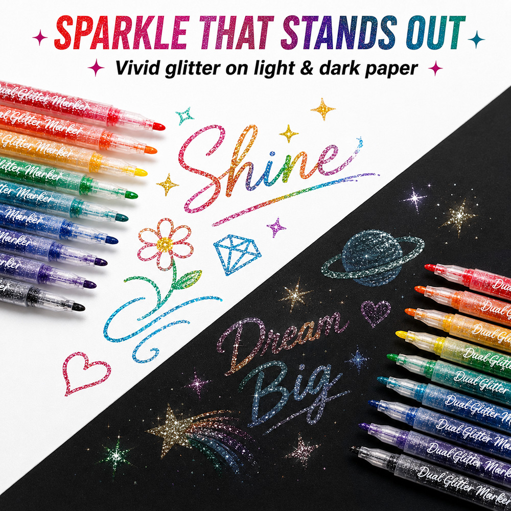12Pcs Dual Tip Glitter Markers - Glitter Vinyl Roll のレビューと価格