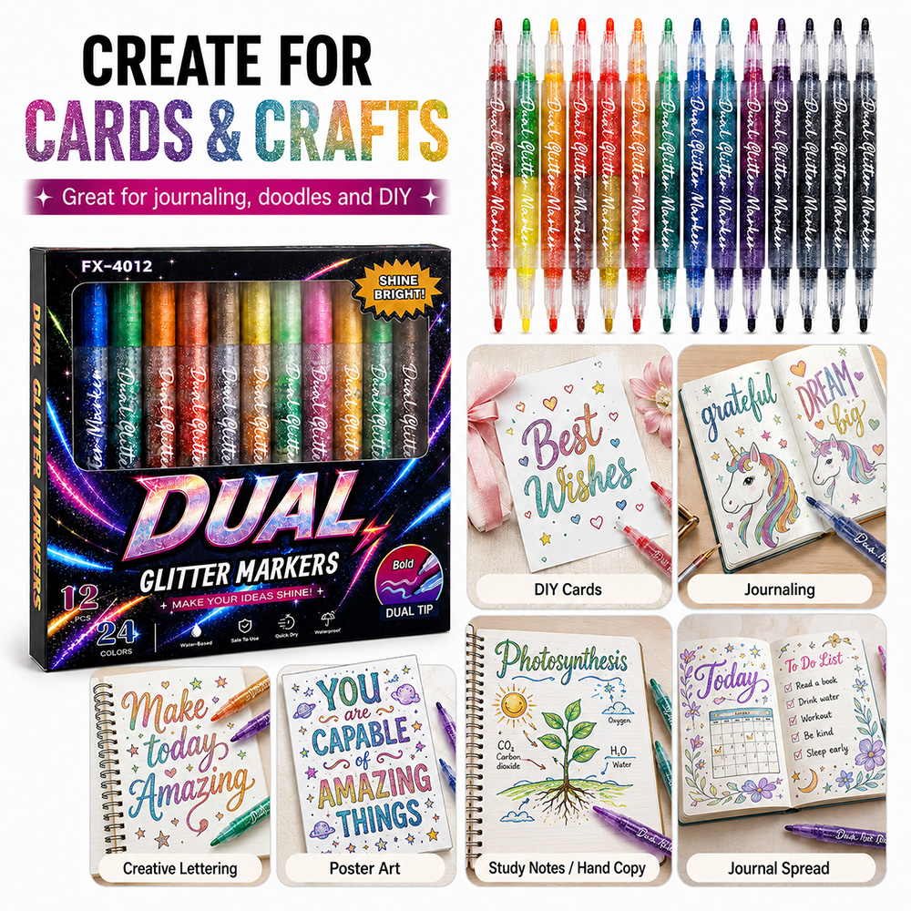 12Pcs Dual Tip Glitter Markers - Glitter Vinyl Roll のレビューと価格