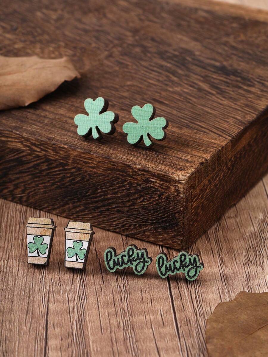3 Pairs/Set Fashionable Wooden - Iron On Stud Set のレビューと価格