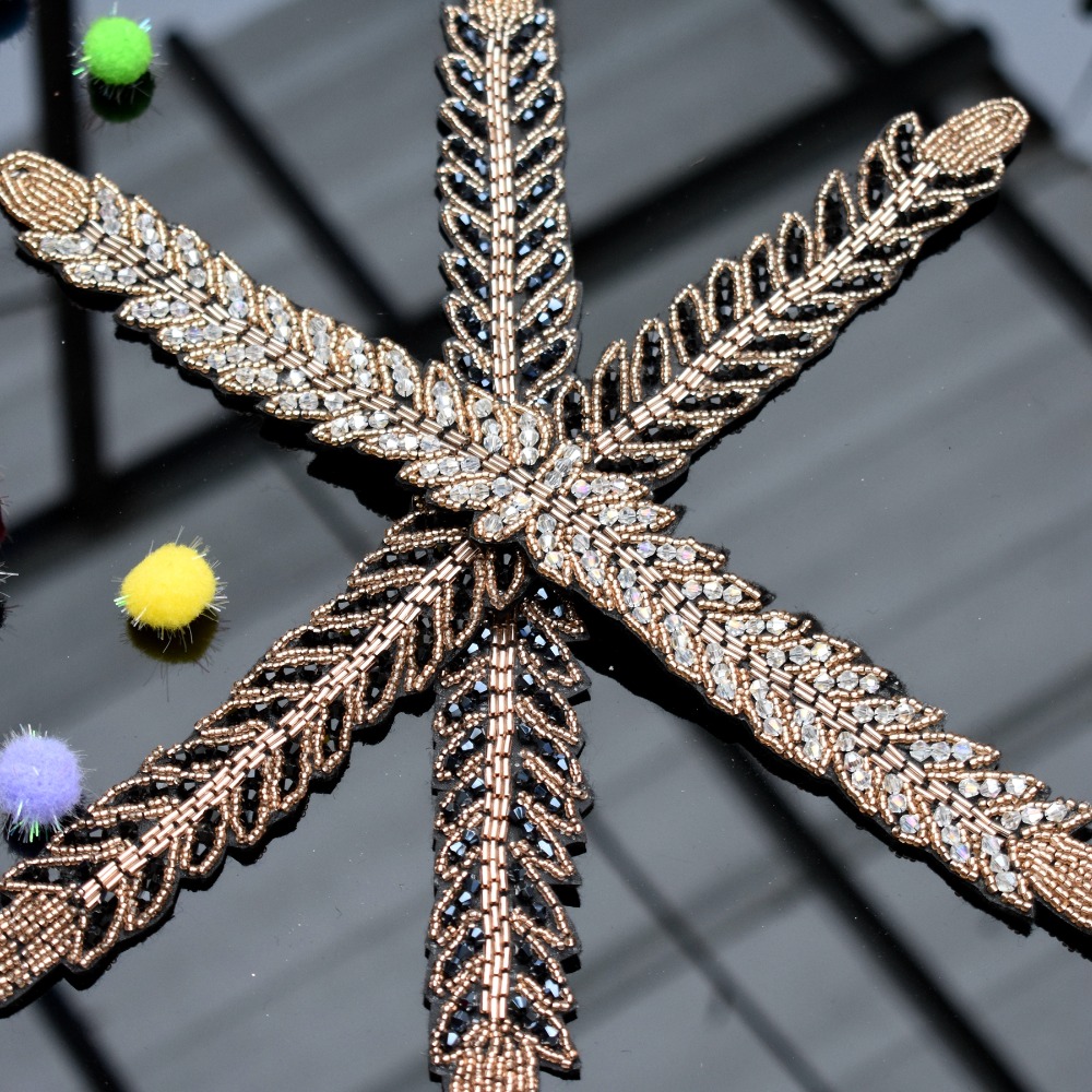 Long leaves leaf handmade appl - Beaded Trim Fringe のレビューと価格