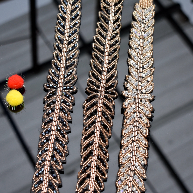 Long leaves leaf handmade appl - Beaded Trim Fringe のレビューと価格