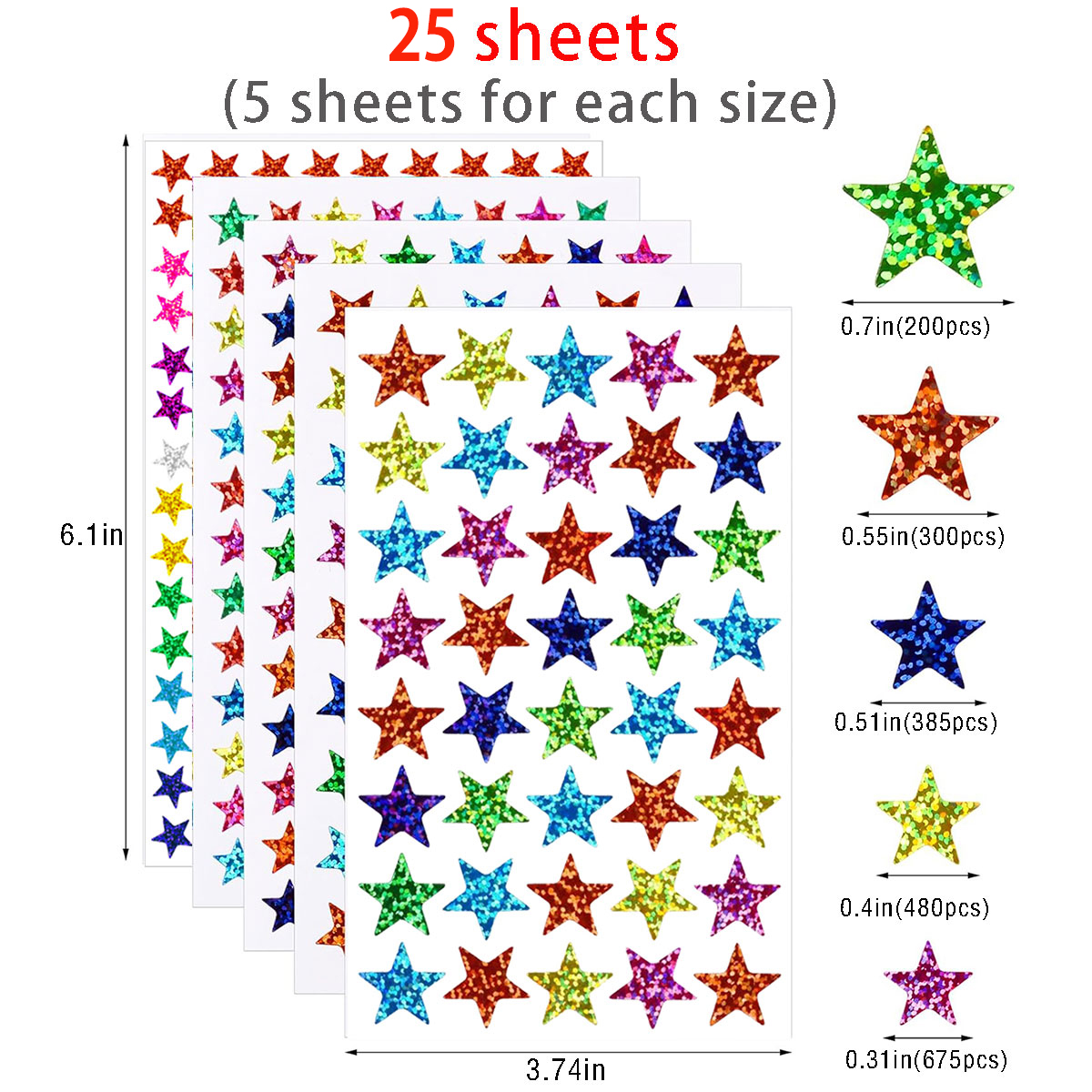 25 sheets Star Stickers 2040pc - Glitter Vinyl Roll のレビューと価格