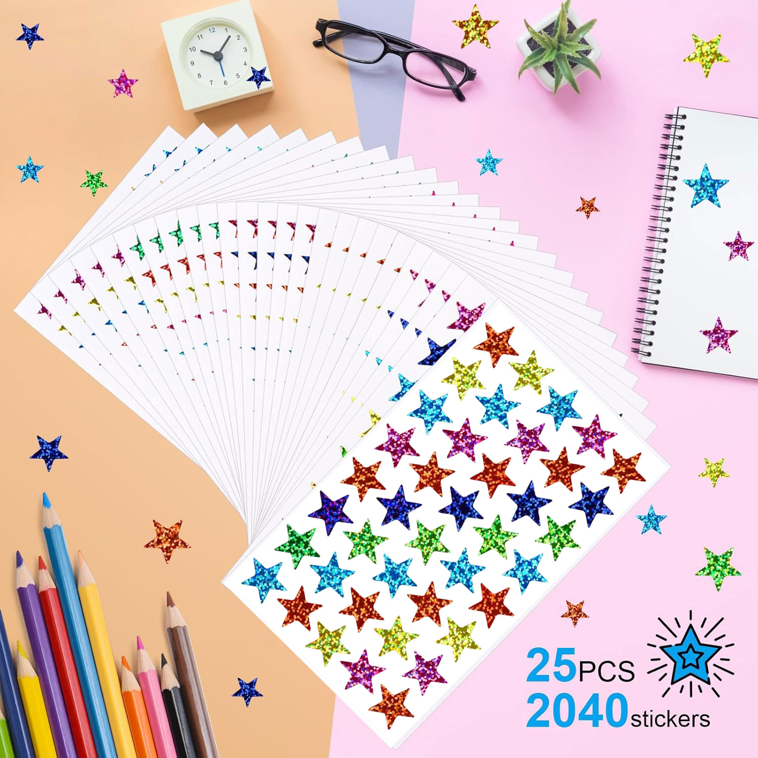 25 sheets Star Stickers 2040pc - Glitter Vinyl Roll のレビューと価格