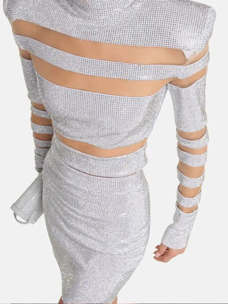 Sexy Two Piece Mesh Panel Band - Sequin Fabric Panel のレビューと価格