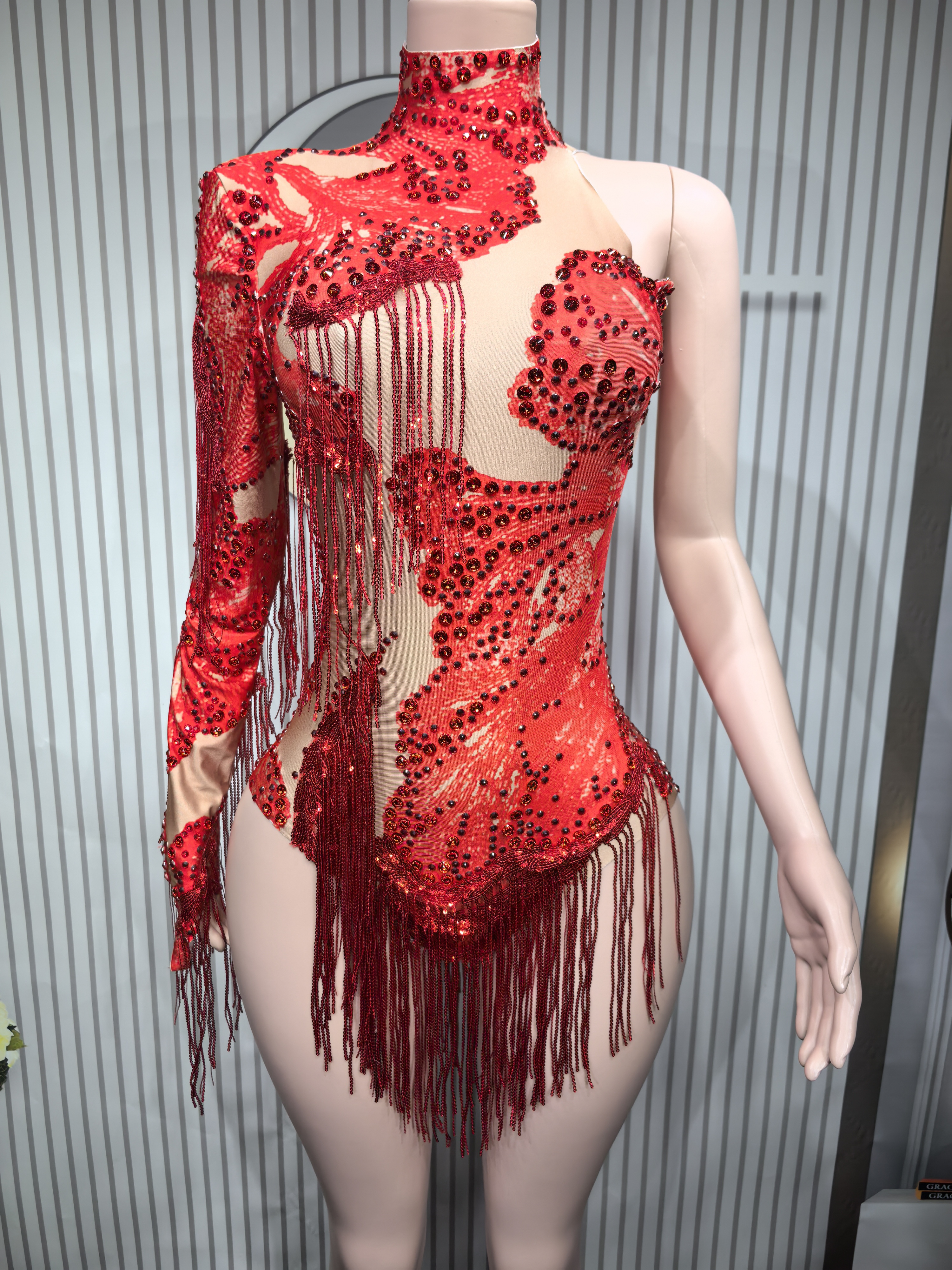 Sexy Skinny Leotard Singer Dan - Rhinestone Banding Trim のレビューと価格