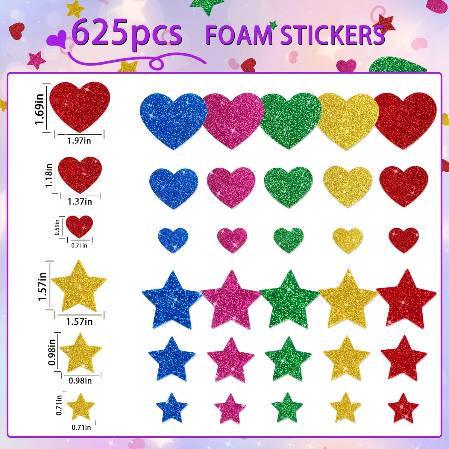 625Pcs Glitter Heart Foam Stic - Glitter Vinyl Roll のレビューと価格