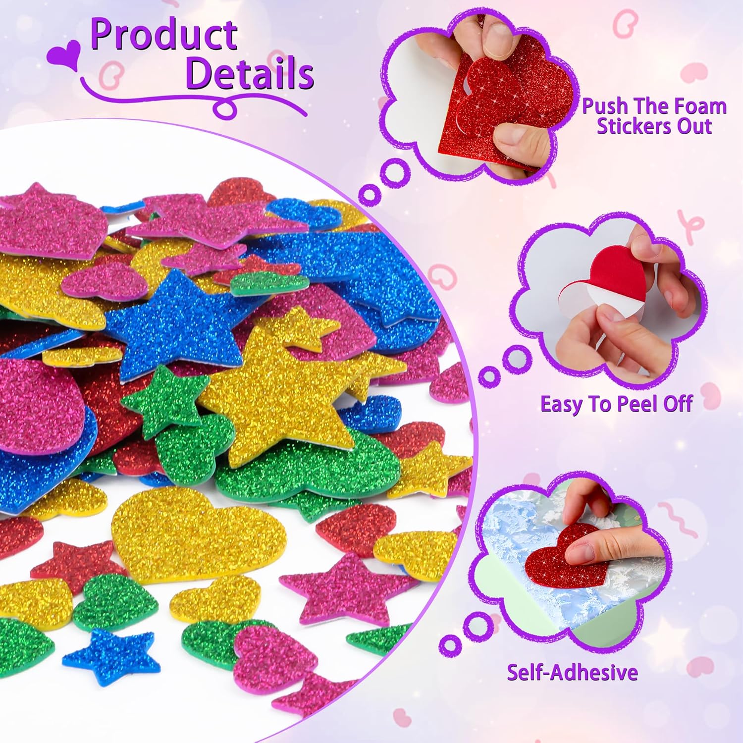 625Pcs Glitter Heart Foam Stic - Glitter Vinyl Roll のレビューと価格