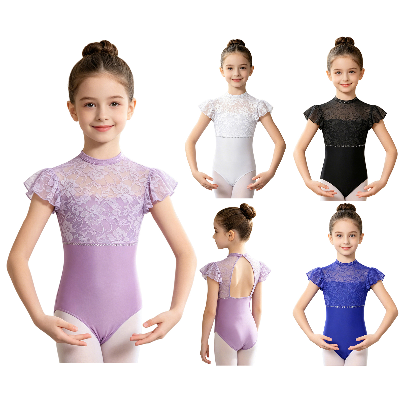 Kids Girls Ballet Dance Leotar - Rhinestone Banding Trim のレビューと価格