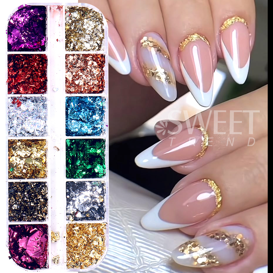 12 Grids Golden Foils Nails Gl - Glitter Vinyl Roll のレビューと価格