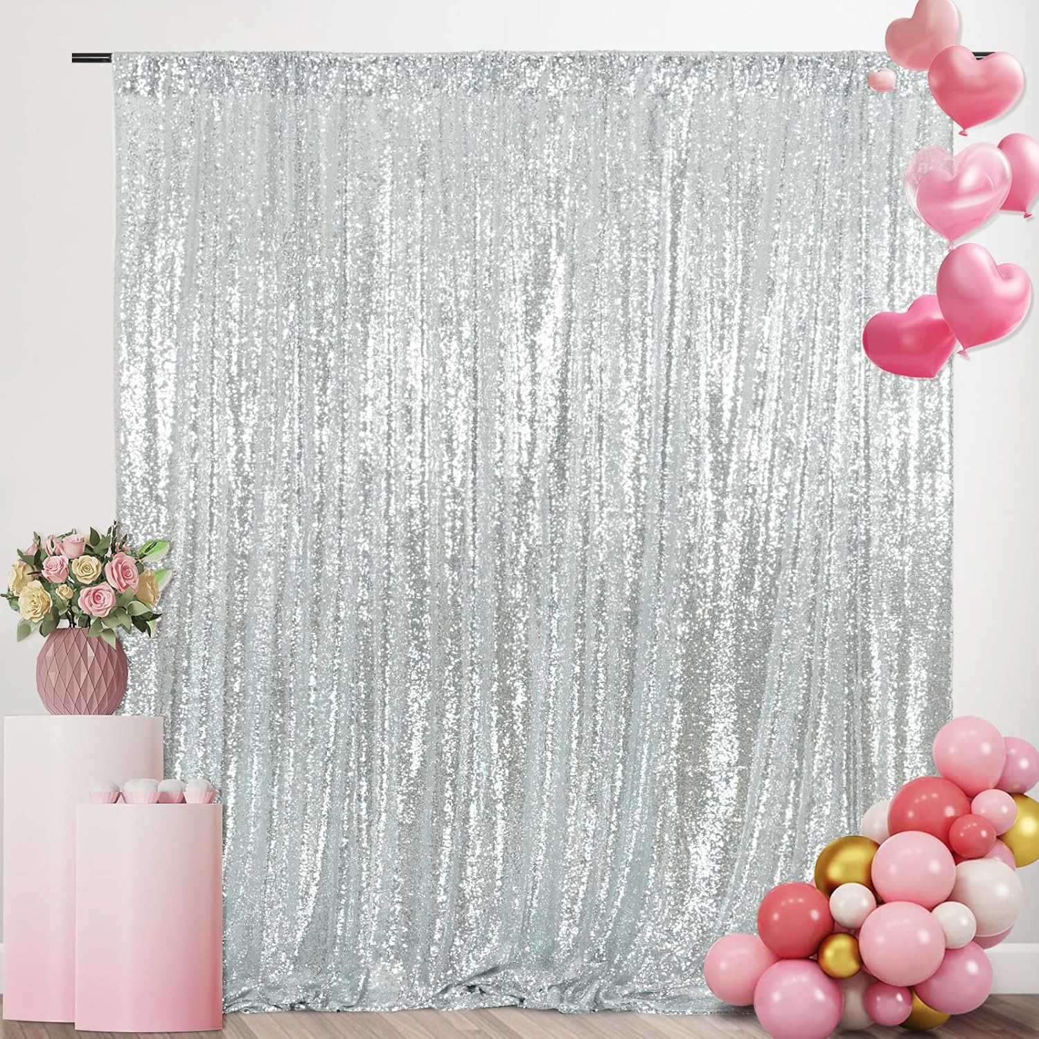 Silver Sequin Backdrop Curtain - Sequin Fabric Panel のレビューと価格