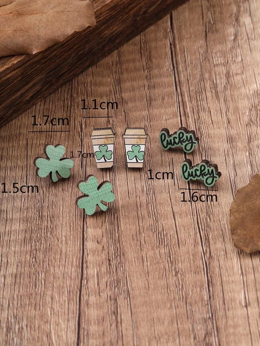 3 Pairs/Set Fashionable Wooden - Iron On Stud Set のレビューと価格