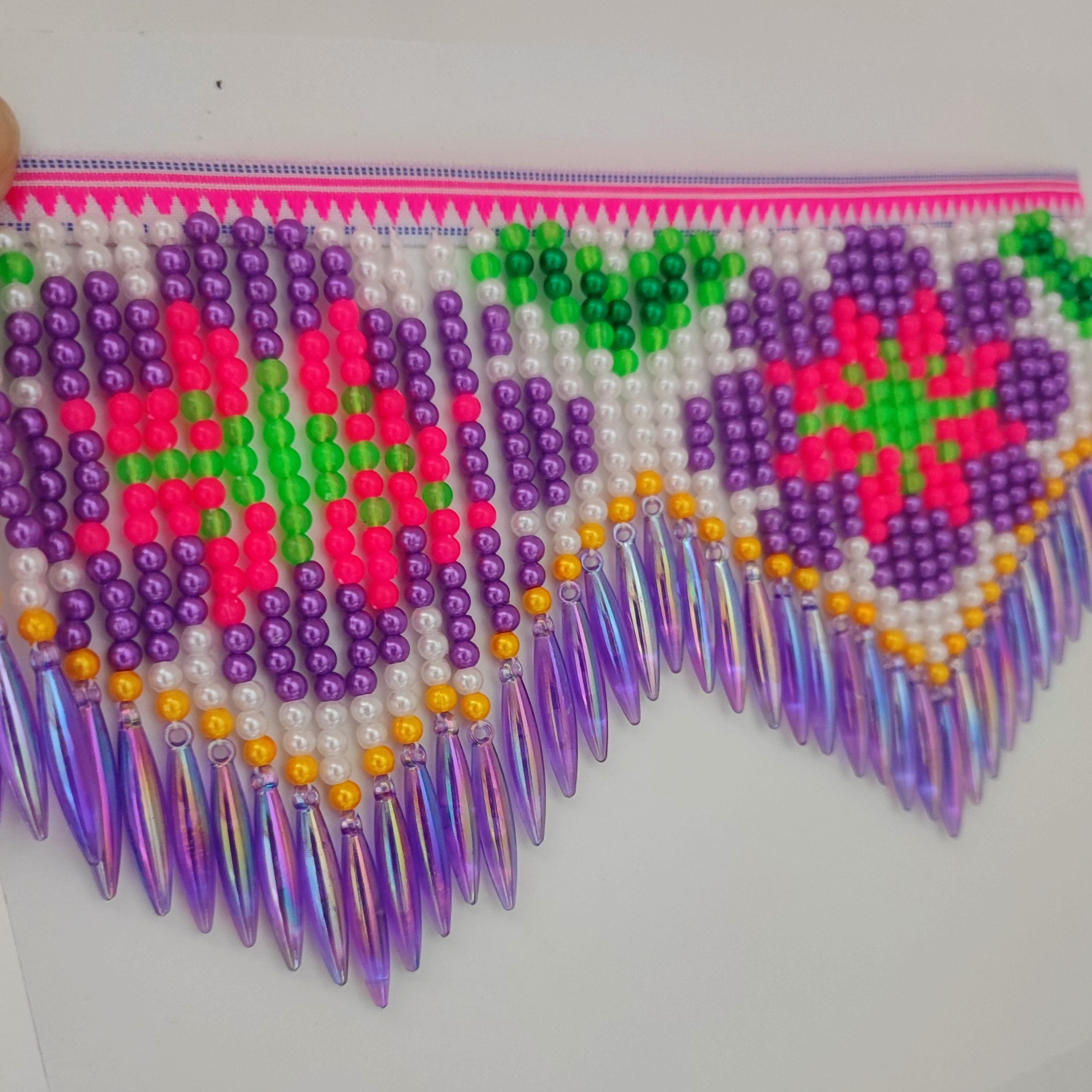 10cm Wide Purple Daisy Pattern - Beaded Trim Fringe のレビューと価格