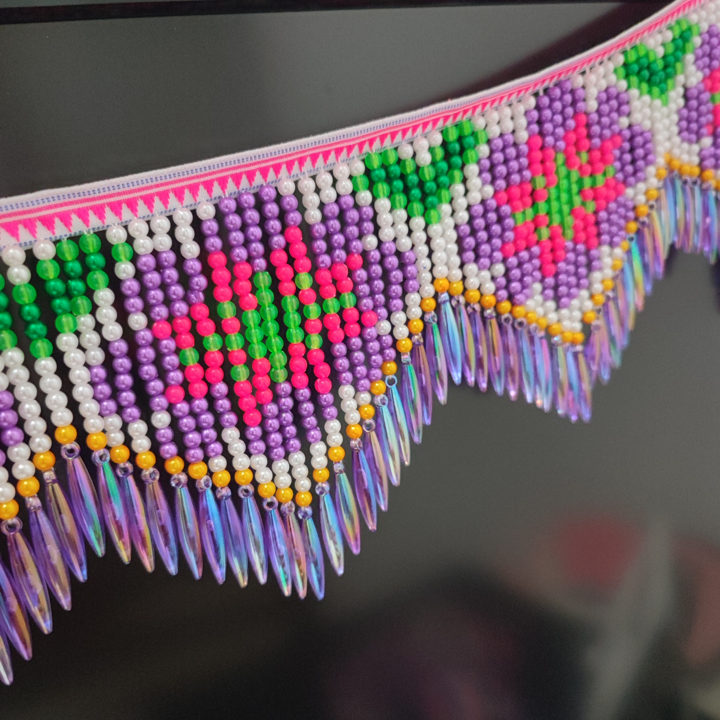 10cm Wide Purple Daisy Pattern - Beaded Trim Fringe のレビューと価格