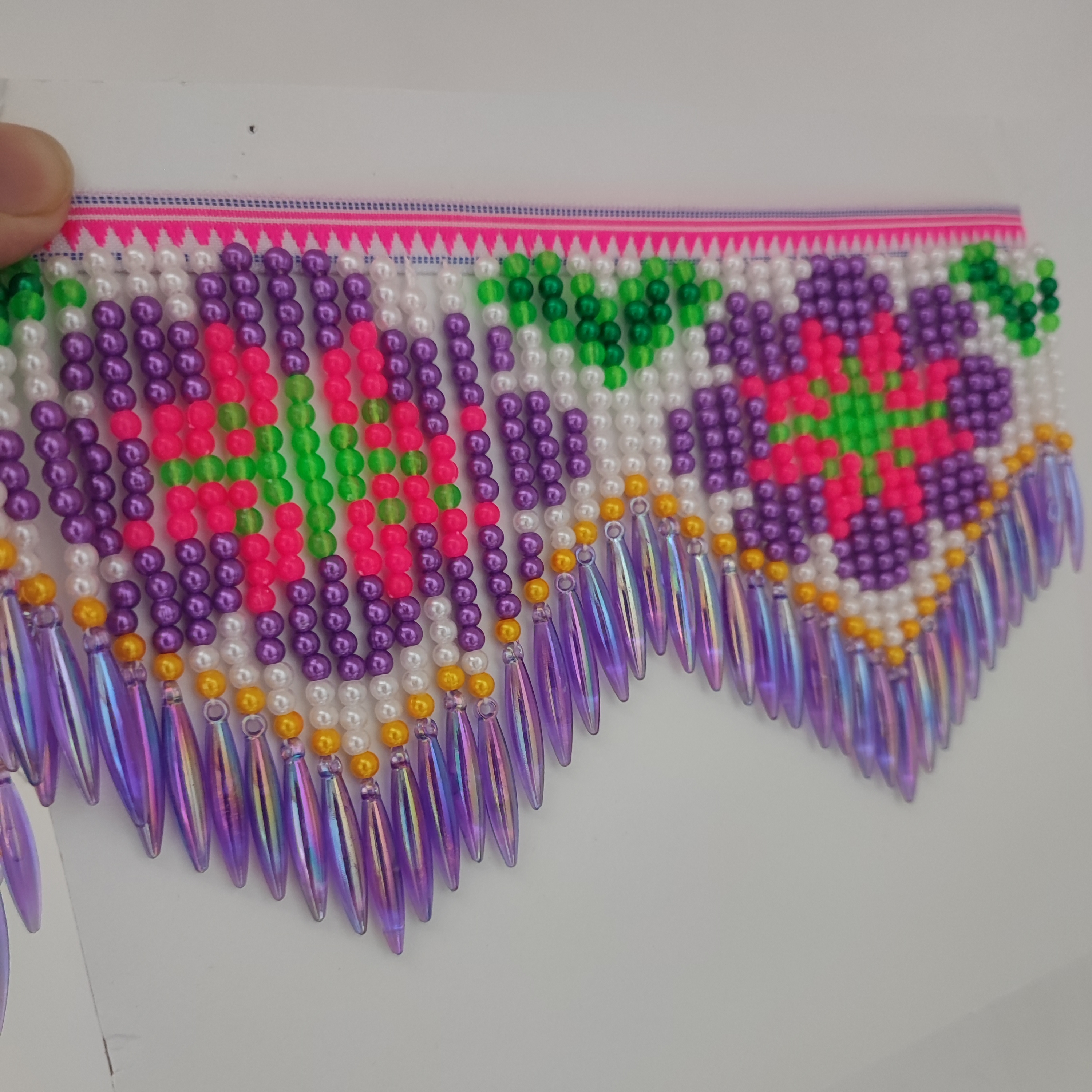 10cm Wide Purple Daisy Pattern - Beaded Trim Fringe のレビューと価格