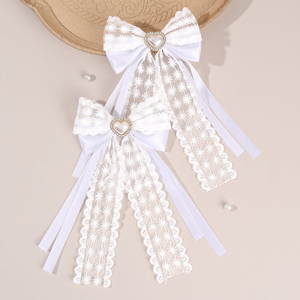2Pcs Flower Lace Bow Hair Clip - Lace Ribbon Trim のレビューと価格