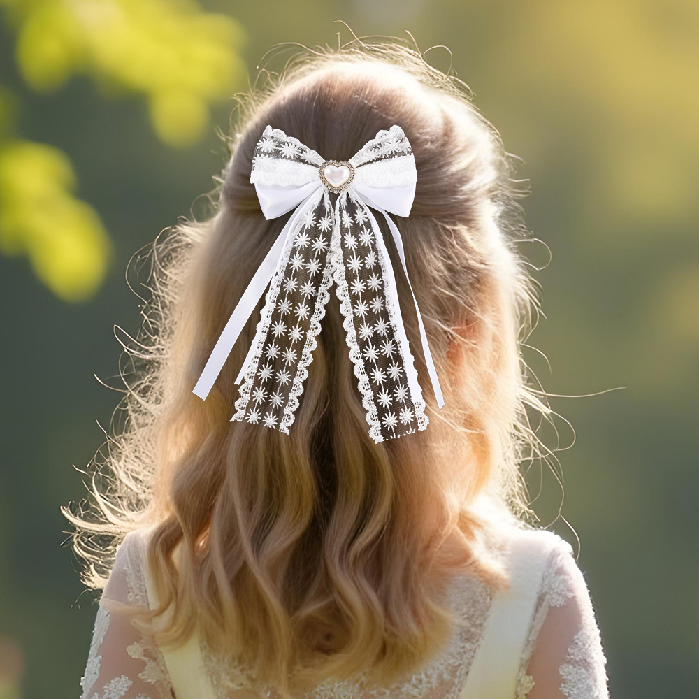 2Pcs Flower Lace Bow Hair Clip - Lace Ribbon Trim のレビューと価格