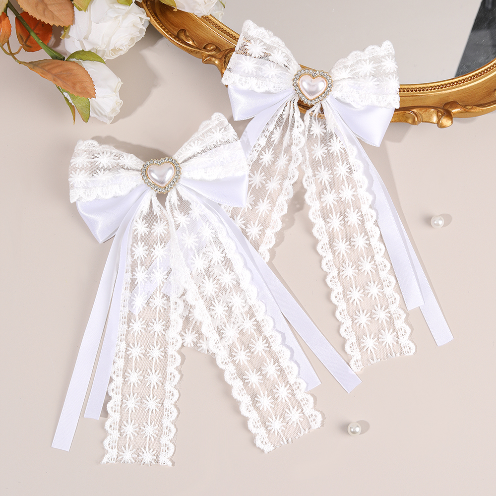 2Pcs Flower Lace Bow Hair Clip - Lace Ribbon Trim のレビューと価格