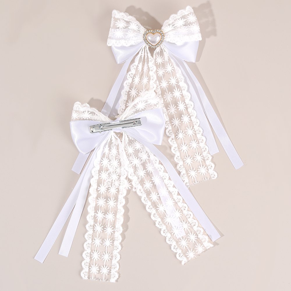 2Pcs Flower Lace Bow Hair Clip - Lace Ribbon Trim のレビューと価格