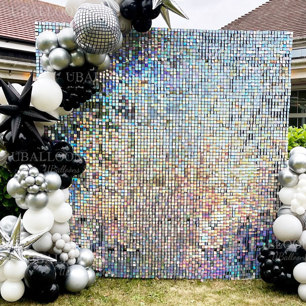 Iridescent Silver Shimmer Wall - Sequin Fabric Panel のレビューと価格