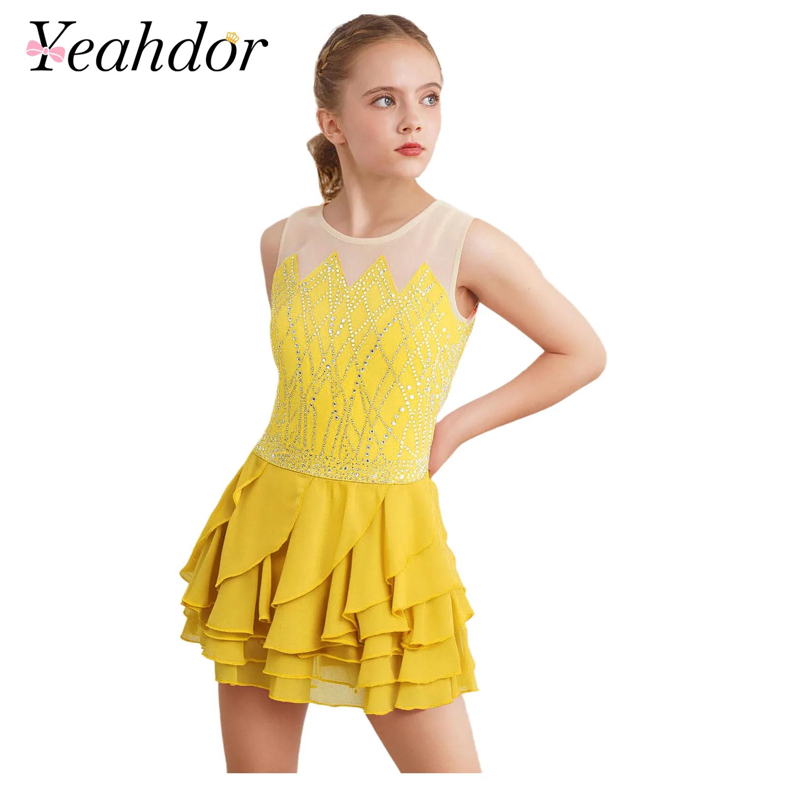 Girls Mesh Figure Skating Dres - Rhinestone Banding Trim のレビューと価格