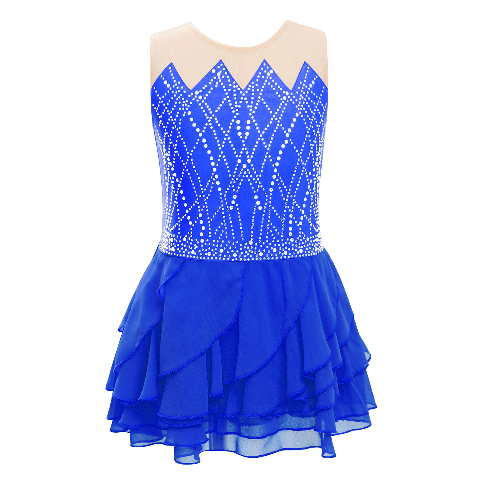 Girls Mesh Figure Skating Dres - Rhinestone Banding Trim のレビューと価格