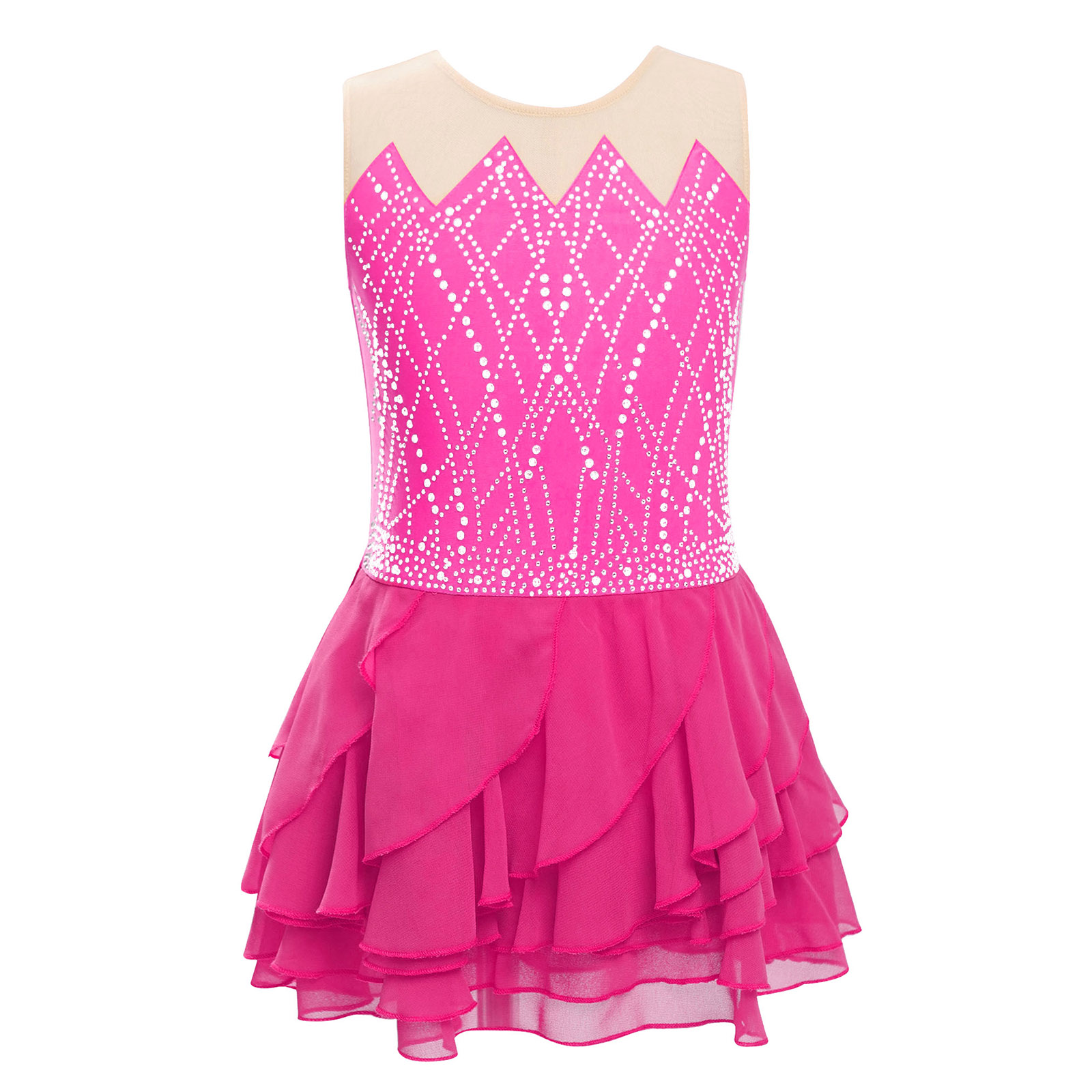 Girls Mesh Figure Skating Dres - Rhinestone Banding Trim のレビューと価格