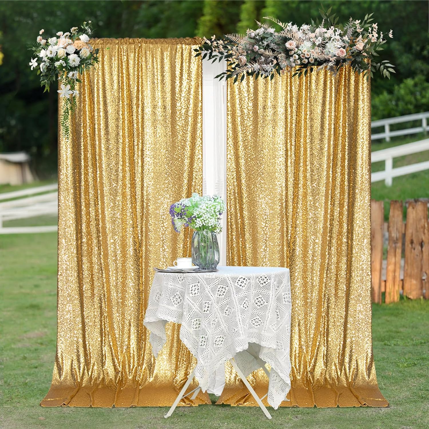2×8FT-4PCS Gold Sequin Backdro - Sequin Fabric Panel のレビューと価格