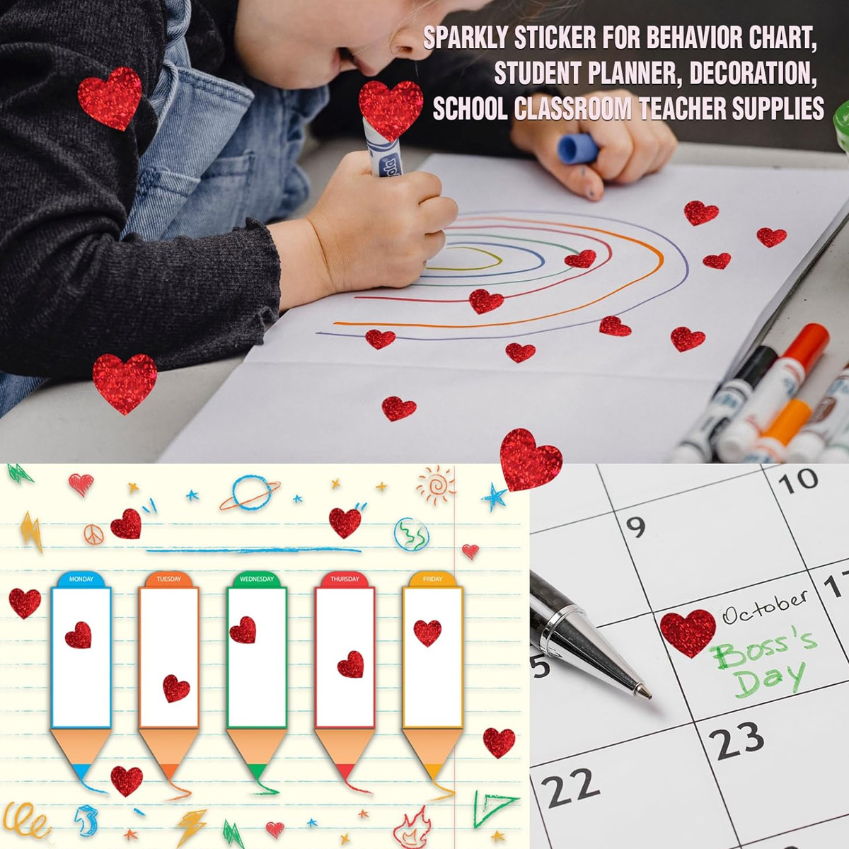 600 Pcs Red Heart Stickers, Sm - Glitter Vinyl Roll のレビューと価格